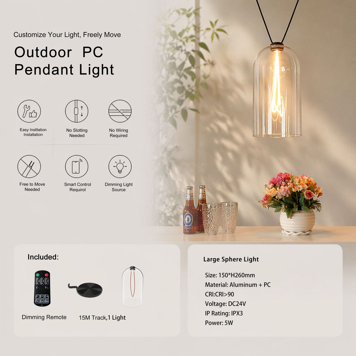 Outdoor Bell PC Pendant Light | Weatherproof Vintage Patio Hanging Lamp