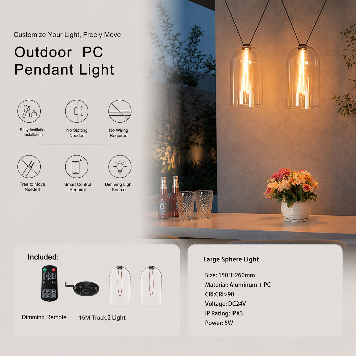 Outdoor Bell PC Pendant Light | Weatherproof Vintage Patio Hanging Lamp